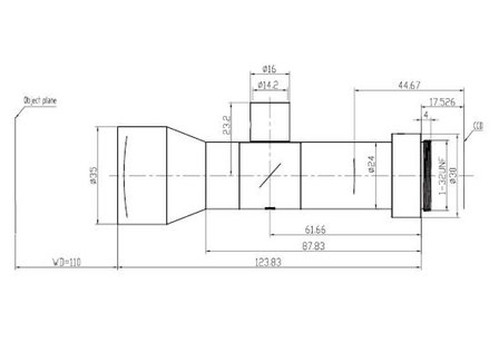 LCM-TELECENTRIC-0.5X-WD110-1.5-CO, Bi-Objectif T&eacute;l&eacute;centrique C-mount, Magnification 0.5x, taille du capteur 2/3&rdquo;