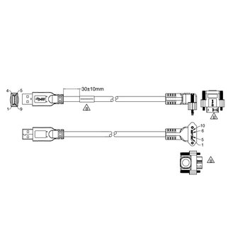 3-M&egrave;tres USB3.0 C&acirc;ble - 90degree, Screw lock, Qualit&eacute; industrielle, 90degree