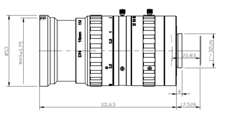 LCM-10MP-16MM-F1.6-1.3-ND1, Objectif C-mount 10MP 16MM F1.6 4/3&quot; * Sans distorsion