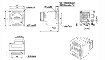 Line scan camera SWIR VALINE-1K1-M42-30GM-TF-SWIR Mechanical drawing