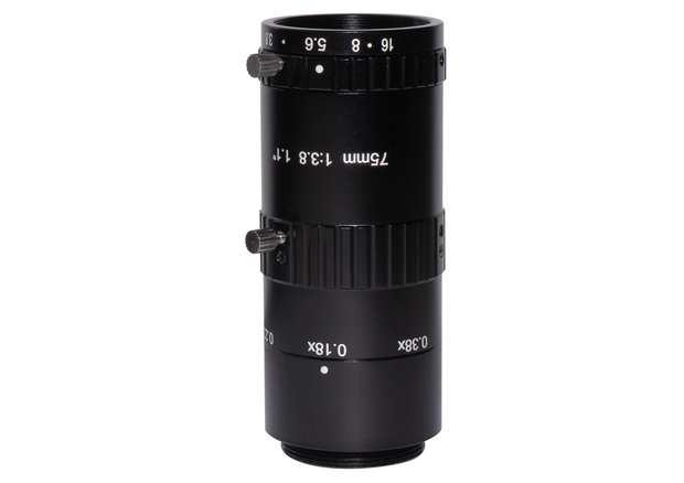 LCM-12MP-75MM-F3.8-1.1-ND1 Macro lens C-mount 12MP 75mm 1"