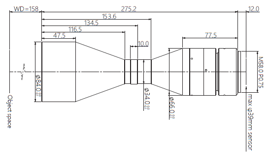 Mechanical Drawing LM58-TELECENTRIC-0.609X-WD158-39-NI