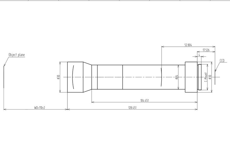 LCM-TELECENTRIC-1X-WD110-1.5-NI, Bi-Objectif Télécentrique C-mount, Magnification 1x, taille du capteur 2/3”