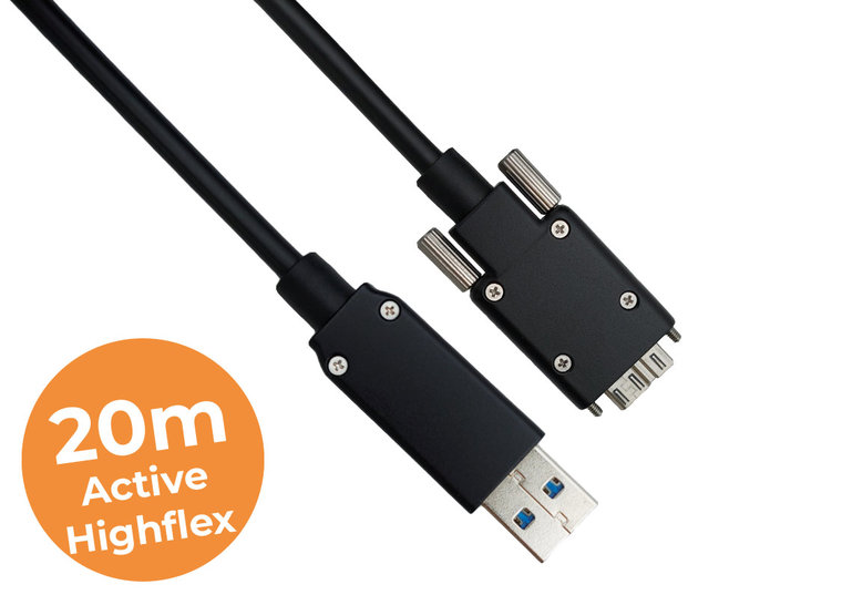 20-Mètres USB3 active highflex Câble, Screw lock, Qualité industrielle, Active highflex Câble