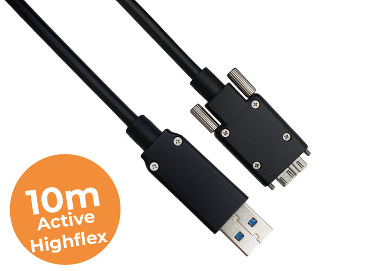 10-Mètres USB3 active highflex Câble, Screw lock, Qualité industrielle, Active highflex Câble