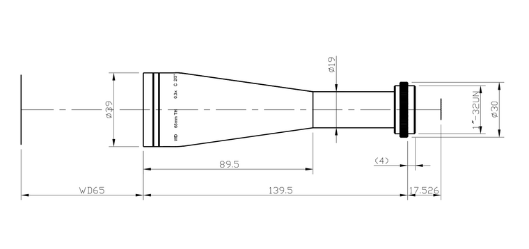 LCM-TELECENTRIC-0.3X-WD65-1.5-NI2, Objectif Télécentrique C-mount, Magnification 0.3x, taille du capteur 2/3”