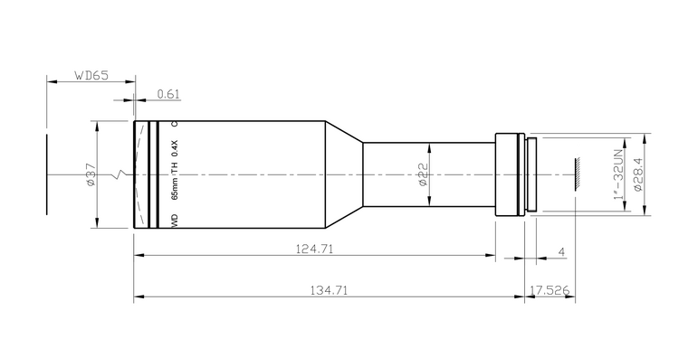 LCM-TELECENTRIC-0.4X-WD65-1.5-NI, Objectif Télécentrique C-mount, Magnification 0.4x, taille du capteur 2/3”