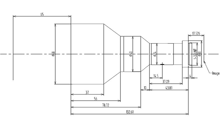 LCM-TELECENTRIC-0.3X-WD65-1.5-NI, Objectif Télécentrique C-mount, magnification 0.3X, taille du capteur 2/3