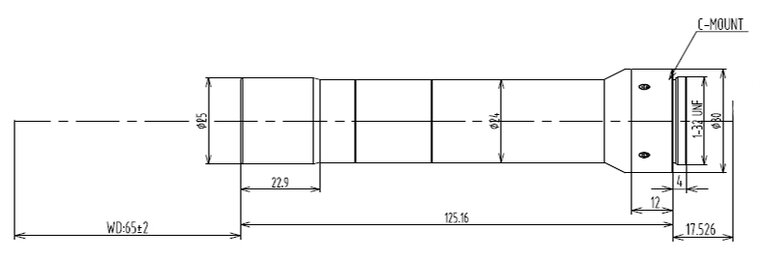 LCM-TELECENTRIC-6X-WD65-1.5-NI, Objectif Télécentrique C-mount, magnification 6X, taille du capteur 2/3