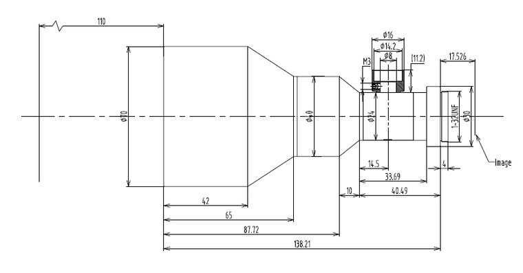 LCM-TELECENTRIC-0.2X-WD110-1.5-CO, Objectif Télécentrique C-mount, magnification 0.2X, taille du capteur 2/3