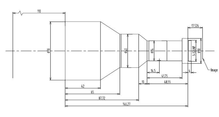 LCM-TELECENTRIC-0.3X-WD110-1.5-NI, Objectif Télécentrique C-mount, magnification 0.3X, taille du capteur 2/3