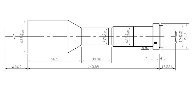 LCM-TELECENTRIC-0.4X-WD110-1.5-NI, Objectif Télécentrique C-mount, magnification 0.4X, taille du capteur 2/3